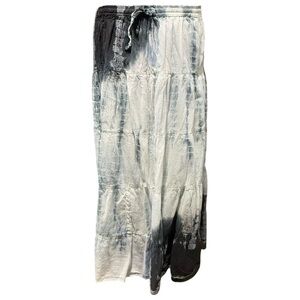 Jane Ashley Tiered Maxi Skirt 1X Cotton Hippie Boho Gypsy Tie Dye Abstract